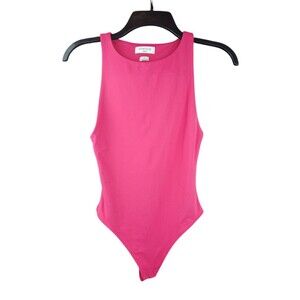 New  Aritzia Contour Hot Pink 90's Bodysuit Size Small Sleeveless High Neck